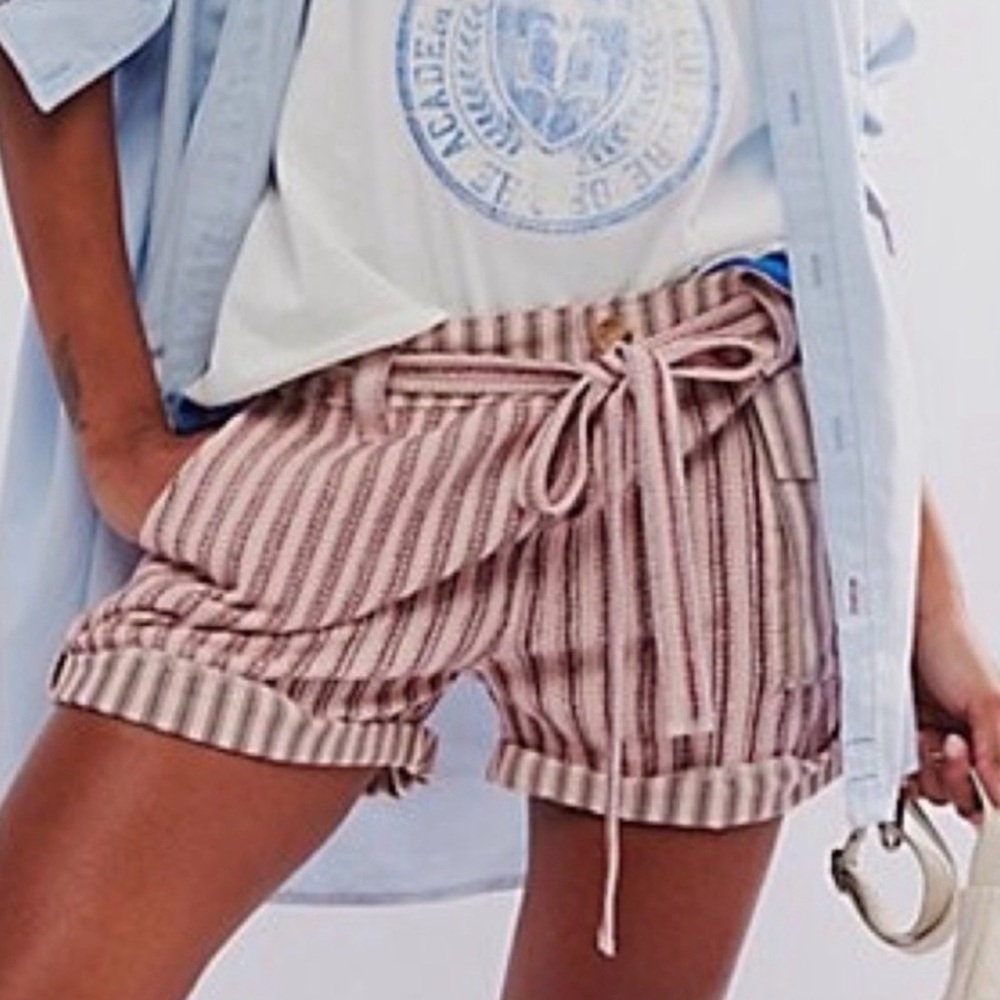 Free People Pink and Cream Striped High Waist Shorts